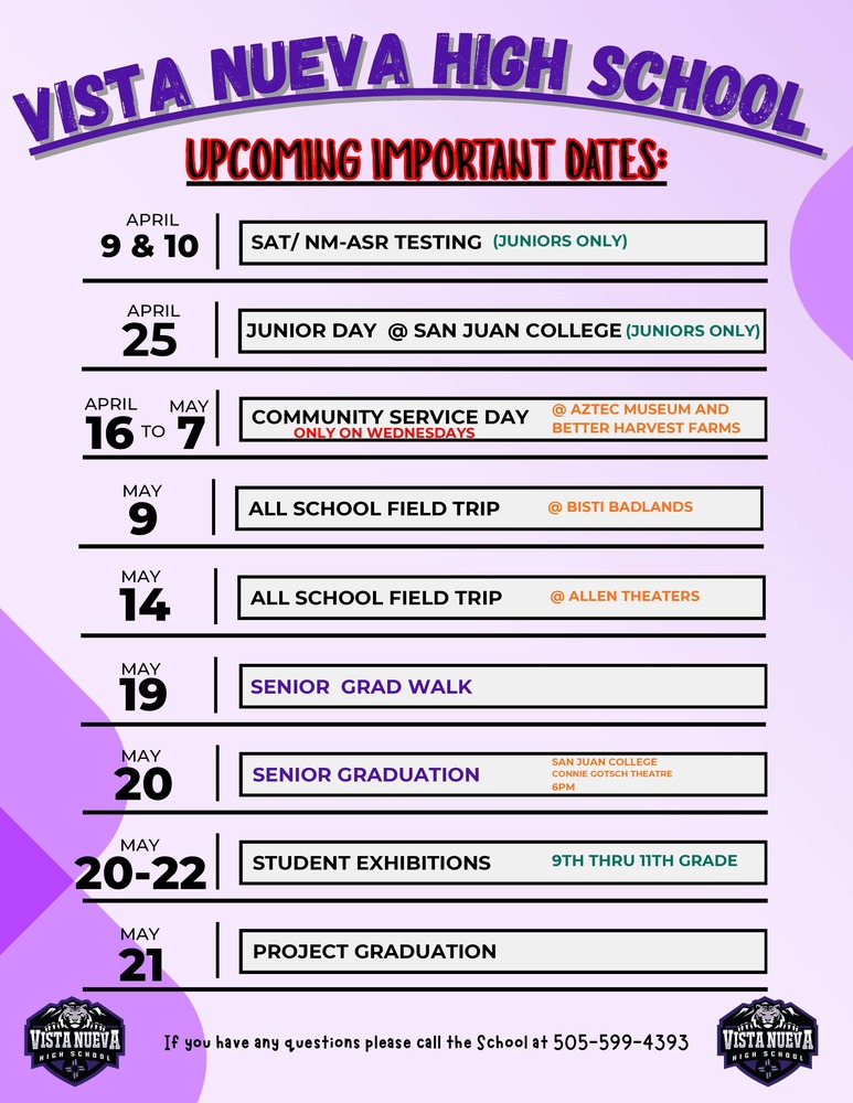 VNHS Important Dates