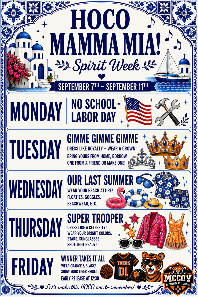 Homecoming Spirit Week Dress Up Day Schedule