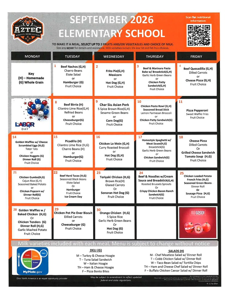 September Lunch Menu