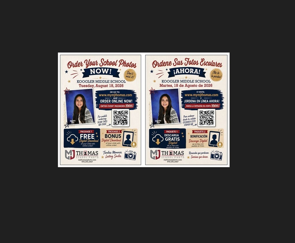 Order Your School Photos Now!  Koogler Middle School - August 18, 2026