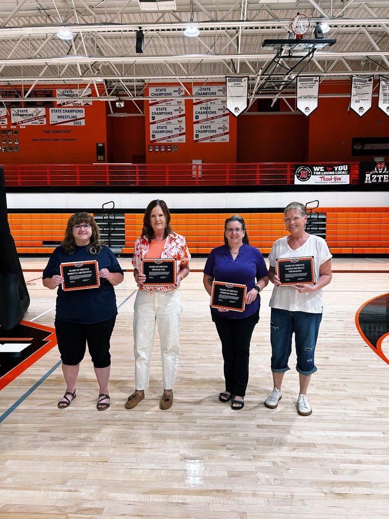 Aztec Municipal Schools staff members gather together during the district’s Welcome Back event, celebrating the start of the 2026–2027 school year and recognizing employees for their years of service.