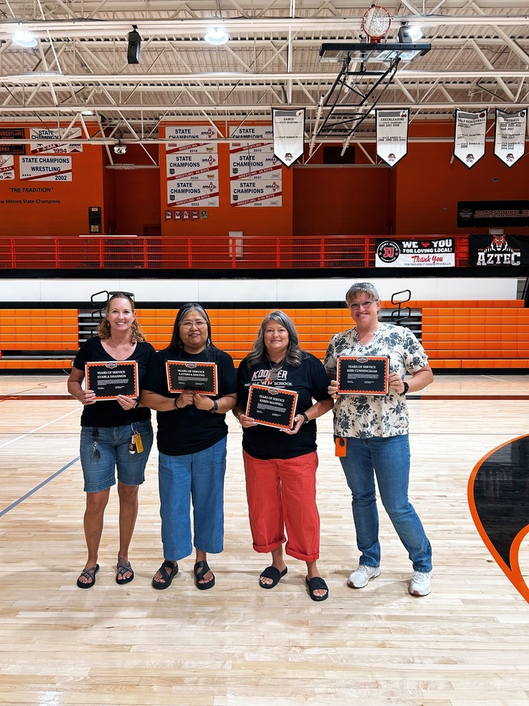 Aztec Municipal Schools staff members gather together during the district’s Welcome Back event, celebrating the start of the 2026–2027 school year and recognizing employees for their years of service.