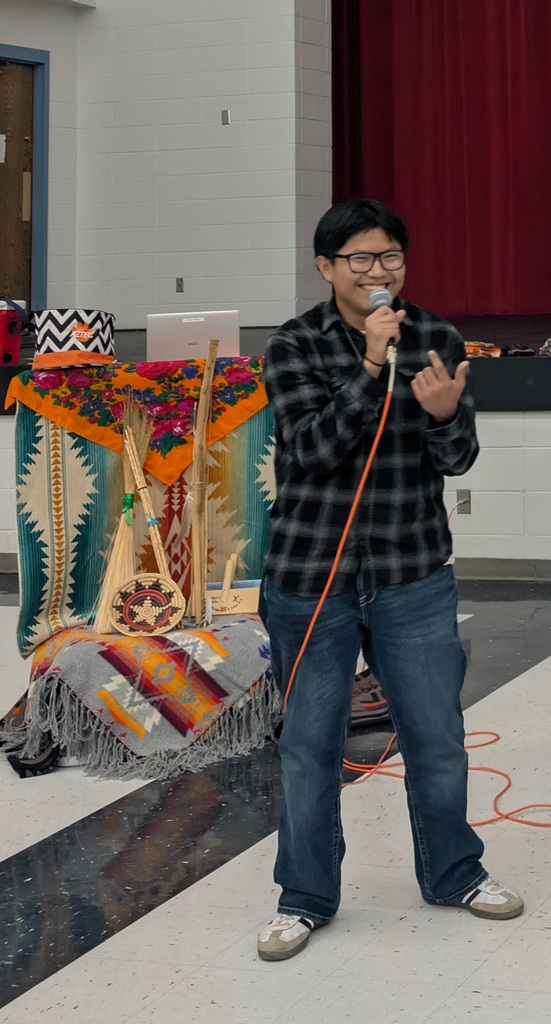 Photos from the annual Miss and Mr. Aztec High School Pageant. Students showcase traditional Navajo clothing, cultural regalia, and pageant sashes. The photos include a Miss Aztec High School titleholder, a student speaking into a microphone, a student holding traditional wooden sticks, and two pageant participants posing with bouquets of flowers.