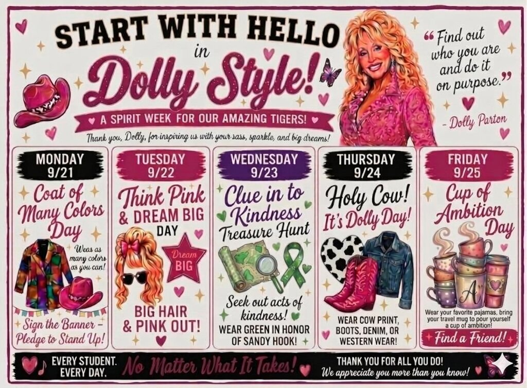 Start With Hello Week graphic for Aztec Municipal Schools featuring McCoy Avenue Elementary students and staff participating in kindness and connection activities. The graphic includes photos of smiling students, staff, colorful “Start With Hello” decorations and a large handmade “Starts with Hello!” banner. Text highlights McCoy getting a head start on Start With Hello and encourages students to say hello, make a friend, and help others feel included. The graphic also promotes Start With Hello Week, September 21–25, 2026, with a focus on kindness, connection, and belonging.