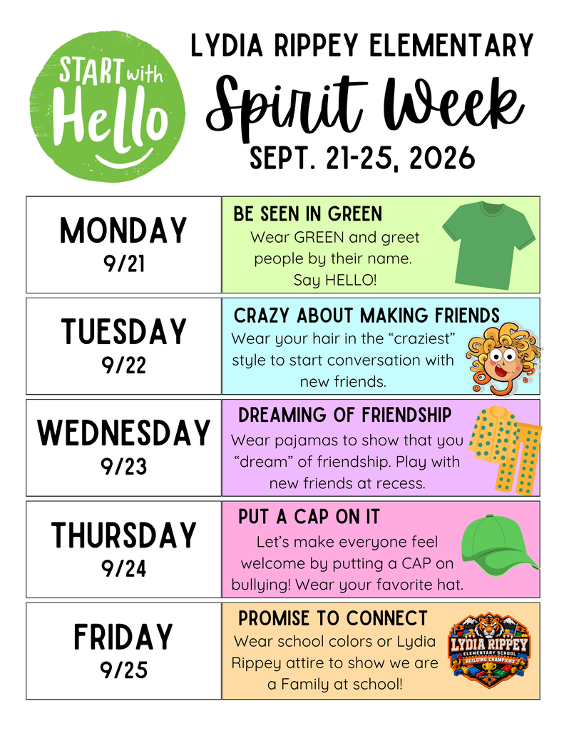 Start With Hello Week graphic for Aztec Municipal Schools featuring McCoy Avenue Elementary students and staff participating in kindness and connection activities. The graphic includes photos of smiling students, staff, colorful “Start With Hello” decorations and a large handmade “Starts with Hello!” banner. Text highlights McCoy getting a head start on Start With Hello and encourages students to say hello, make a friend, and help others feel included. The graphic also promotes Start With Hello Week, September 21–25, 2026, with a focus on kindness, connection, and belonging.