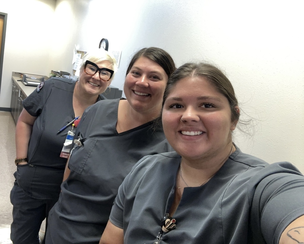 CKTC Practical Nursing students (Tracy Miles, Montana Sims, and Jaslynn Appel) recently assisted with the Fort Cobb-Broxton Public School sports physicals.