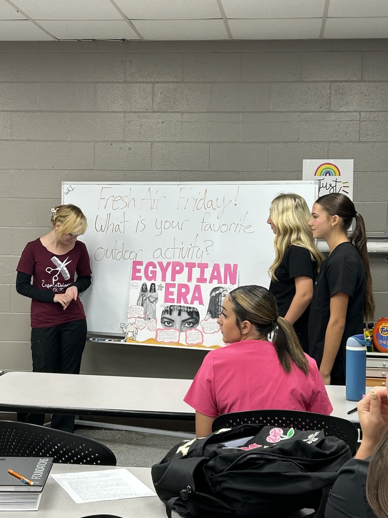 Cosmetology students conducted research and delivered presentations on the hair, makeup, and clothing styles of various ancient cultures.