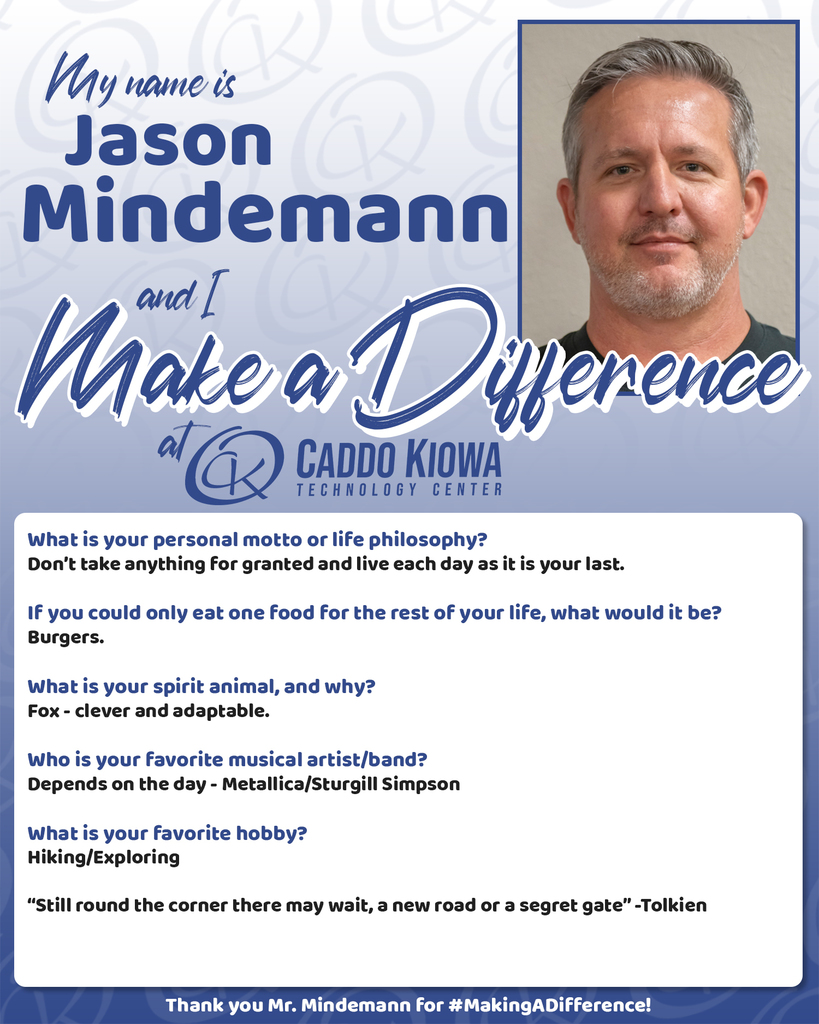 ⭐️ DIFFERENCE MAKER ⭐️ at CKTC!  Jason Mindemann is the Construction Trades Instructor here at CKTC and is in his 10th year!  Thank you Mr. Mindemann for #MakingADifference!  #CKTC | #MakingADifference
