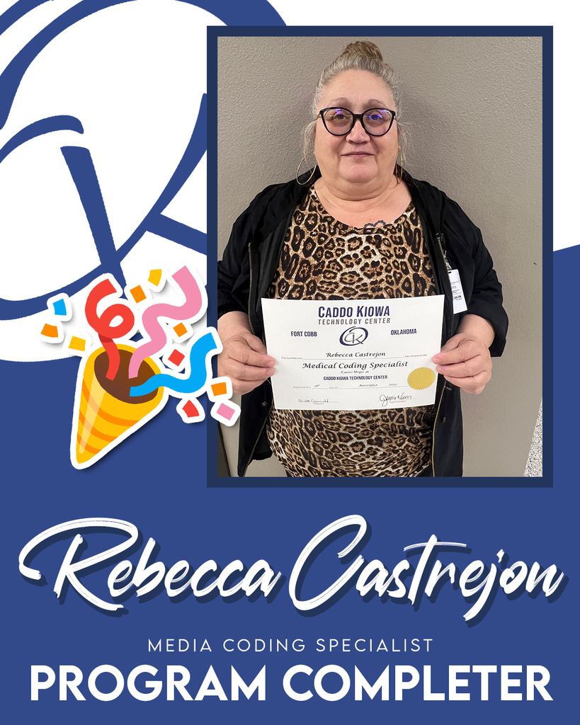 🚨 Program Completer Alert! 🚨 Huge congratulations to Rebecca Castrejon 🎉 for completing the Medical Coding Specialist career major here at CKTC! We’re so proud of you, Rebecca 🙌 and can’t wait to see how you put your skills to work in your career! 💼✨ #CKTC | #BITE | #OkCareerTech | #MakingADifference