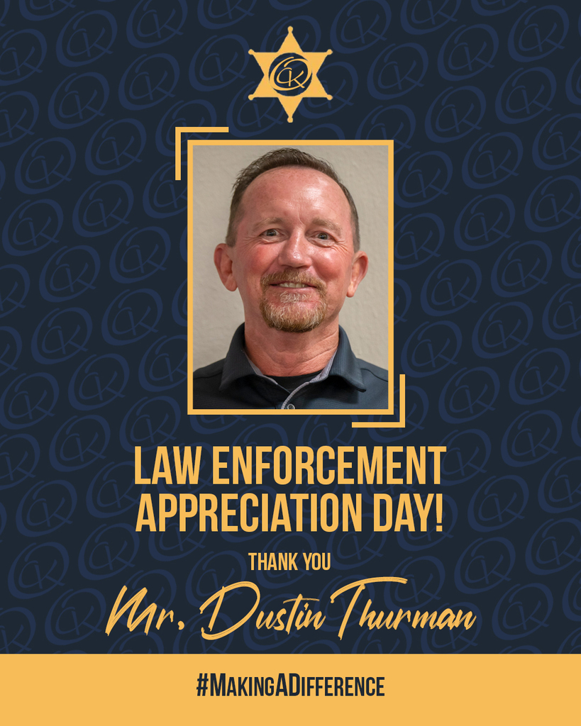 Today is Law Enforcement Appreciation Day, and we want to give a huge thank-you to our Criminal Justice Instructor, Mr. Dustin Thurman! We appreciate your dedication, leadership, and the impact you make every day. Thank you for all you do!