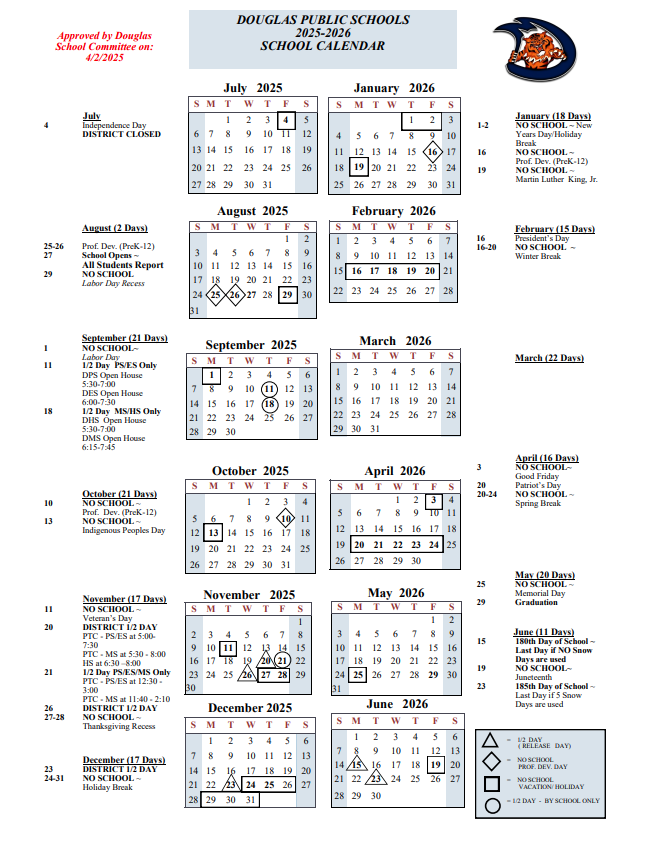 Approved 2025-2026 School Calendar | Douglas Public School ...