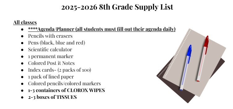 8th grade supply list