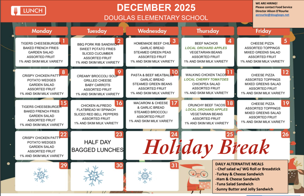 December DES Lunch Menu