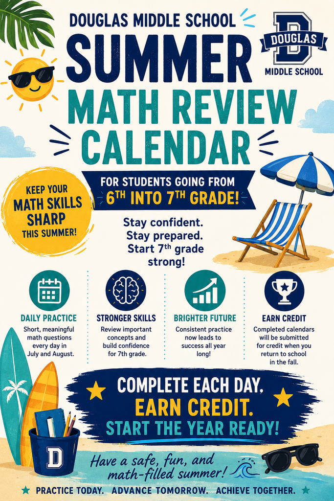 7th Grade Summer Math Calendar & Supply List