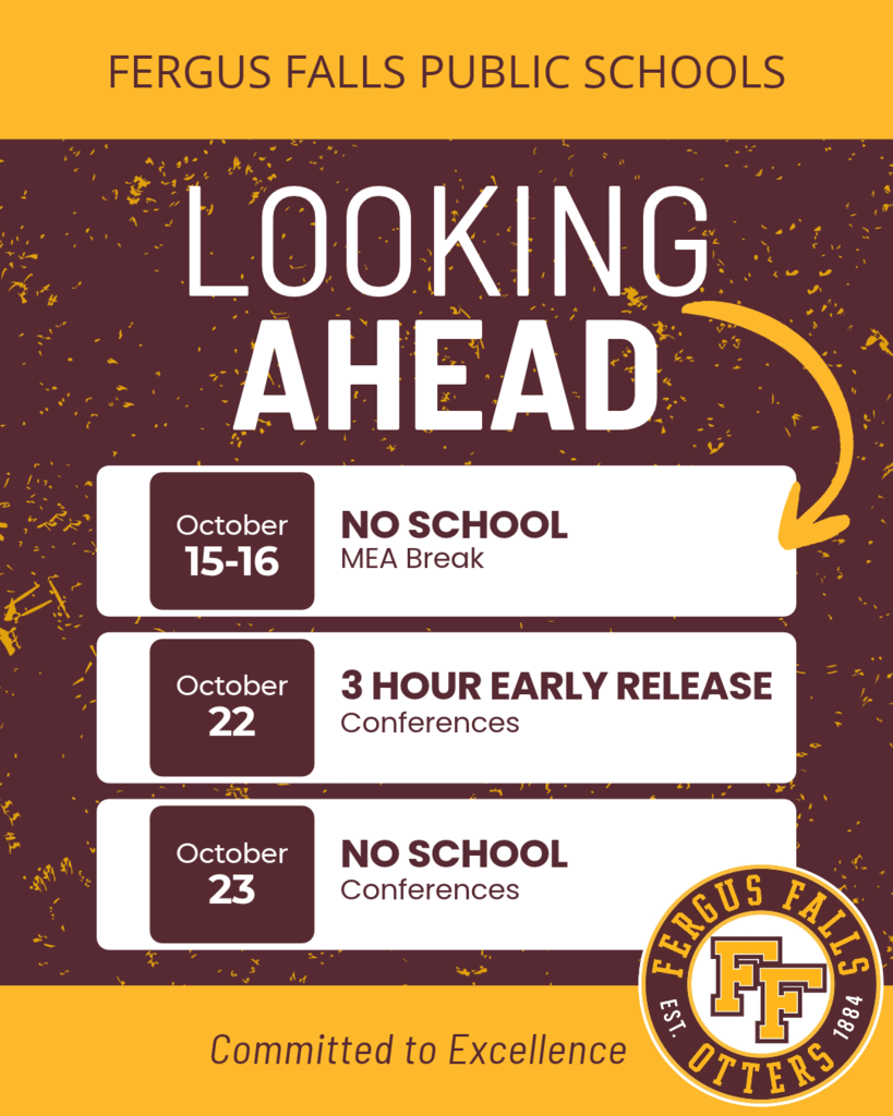 Graphic indicating upcoming school closure dates and conferences.