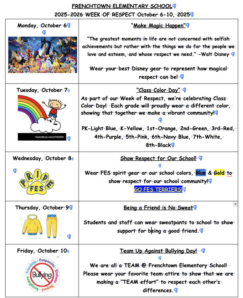 Week of Respect Schedule