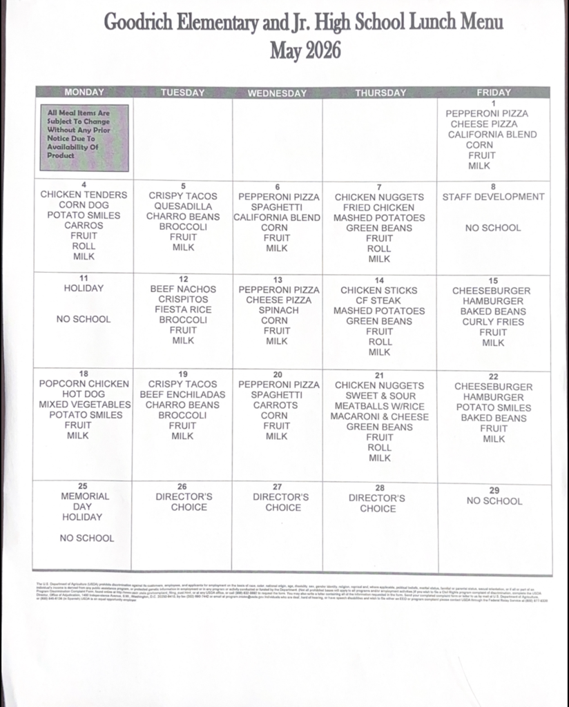 May Lunch Menu