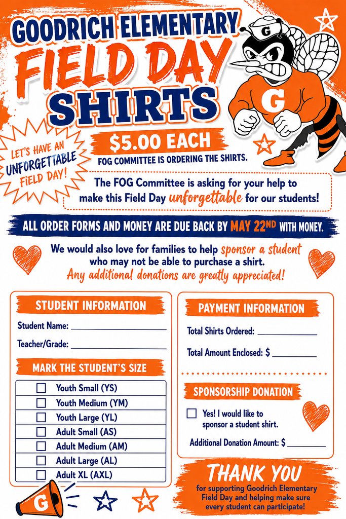 Goodrich Elementary Field Day Shirt Order Form