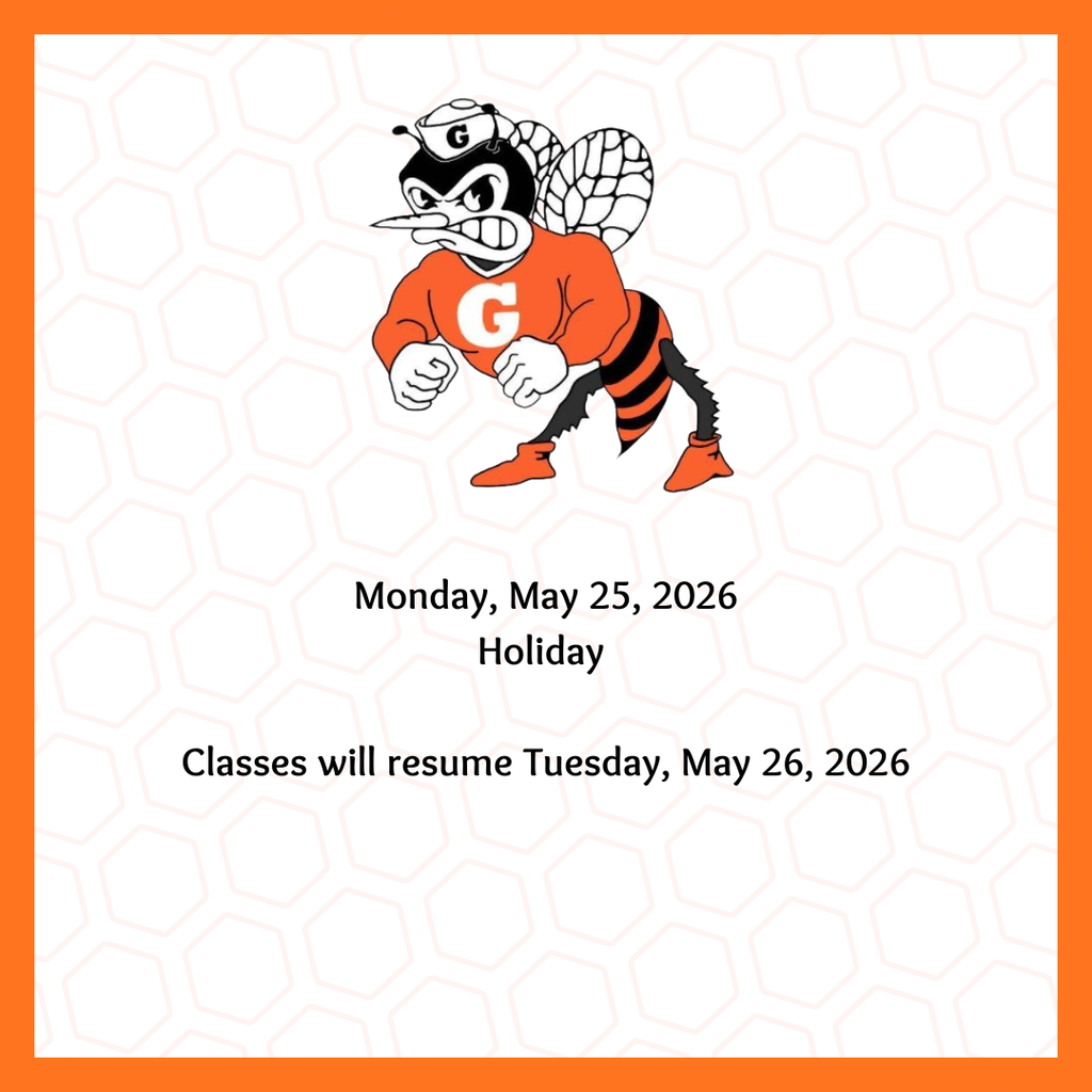 🧡🐝 Reminder: Goodrich ISD Holiday 🐝🧡 Please note that Monday, May 25, 2026 is a district holiday. Classes will resume on Tuesday, May 26, 2026. We hope our Hornet family enjoys a safe and relaxing holiday weekend! 🧡🖤