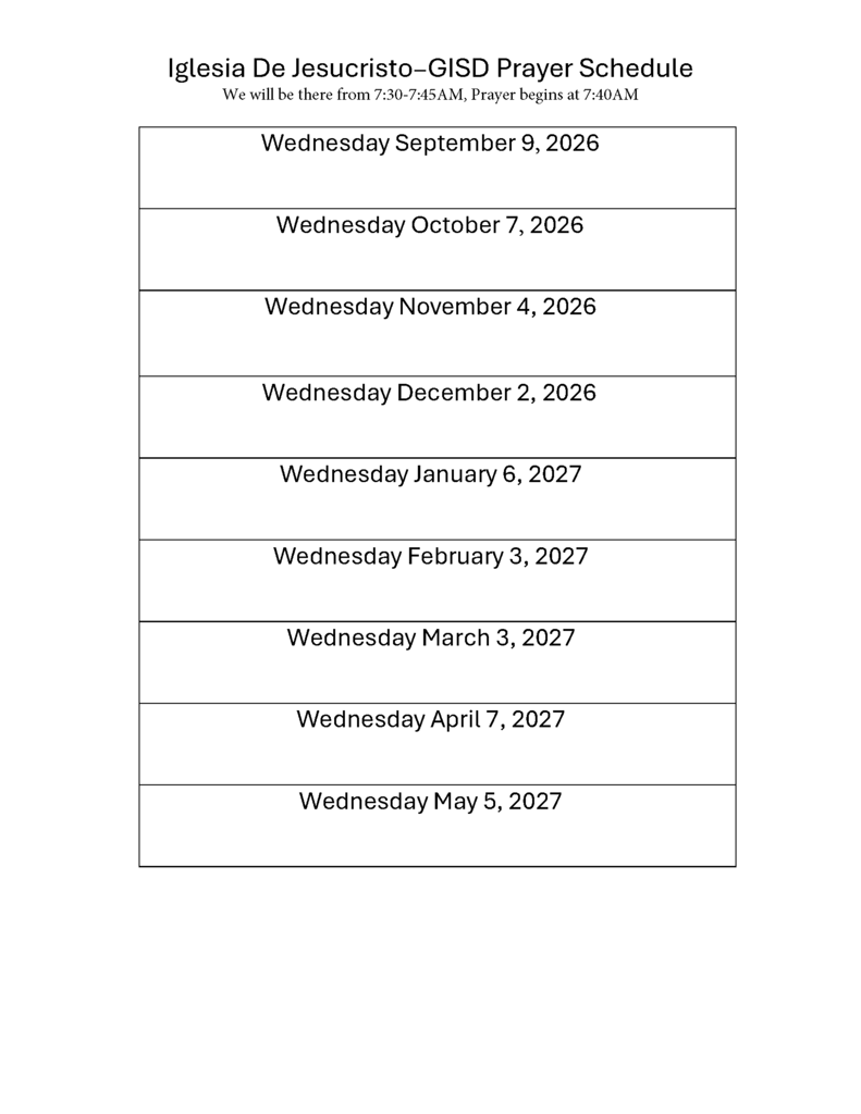 GISD Prayer at the Pole Schedule 2026-2027