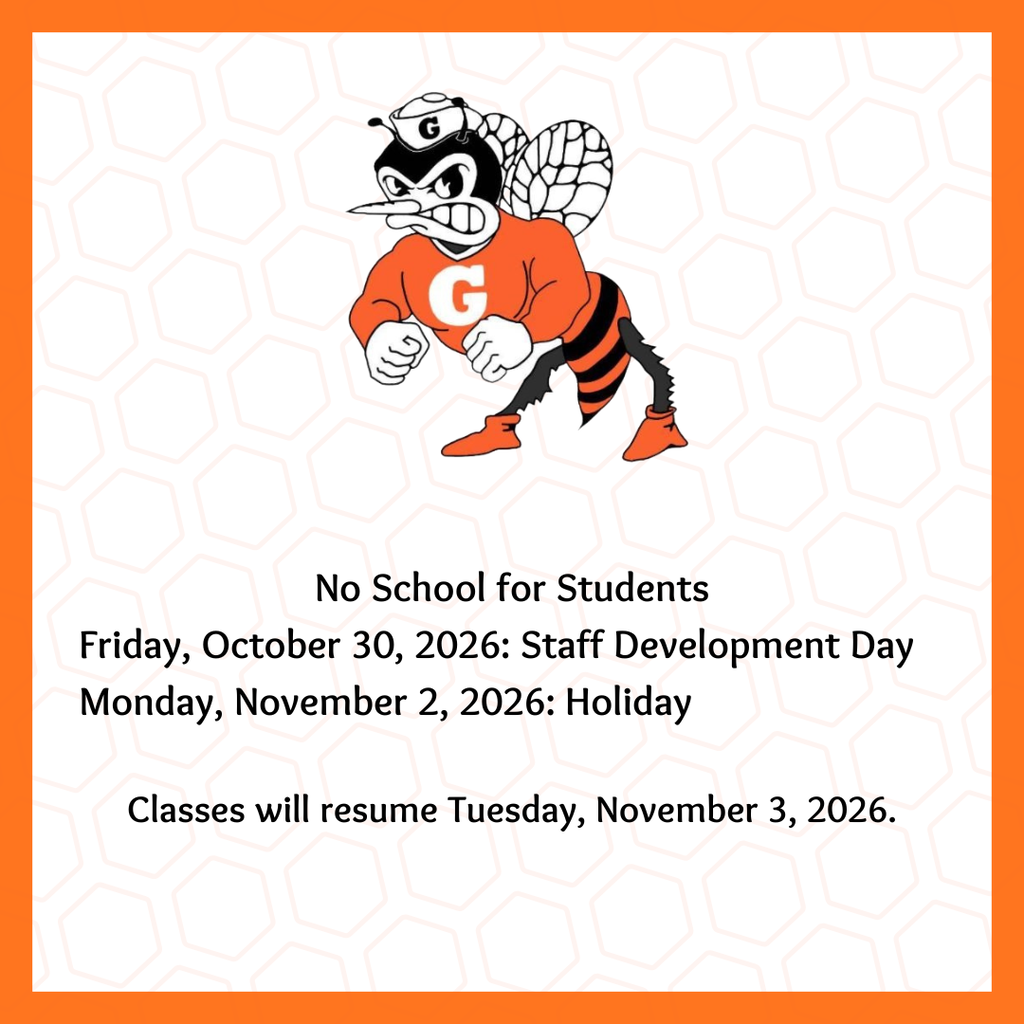 📅 Goodrich ISD families, there will be no school for students on Friday, October 30, or Monday, November 2, 2026. Friday is a staff development day, and Monday is a holiday. Classes will resume Tuesday, November 3. Enjoy the long weekend, Hornets! 🐝🧡