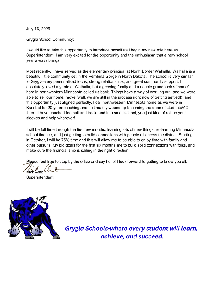 Letter from the Superintendent