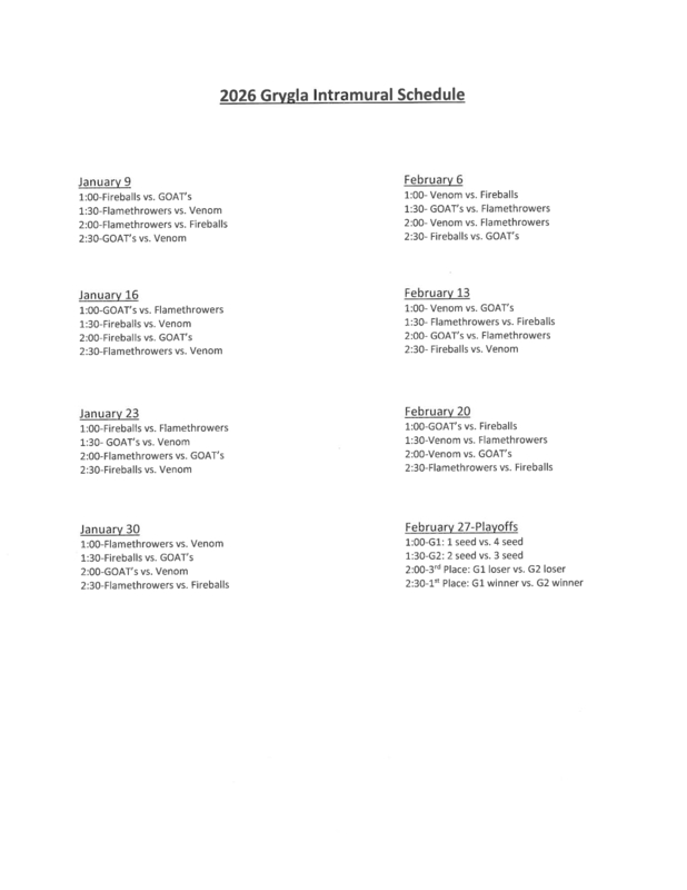 Intramural Basketball schedule