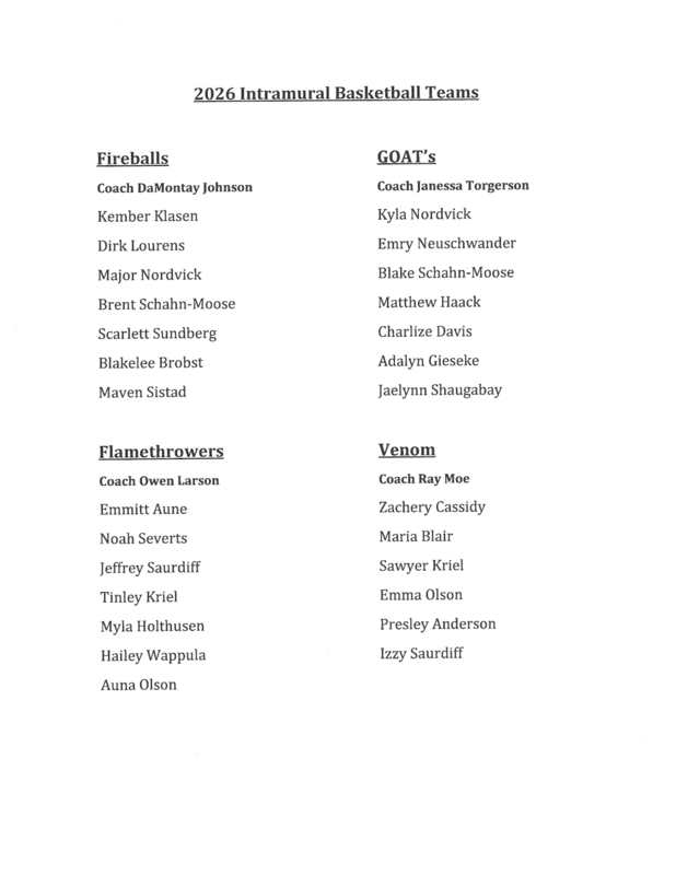 Intramural Basketball teams