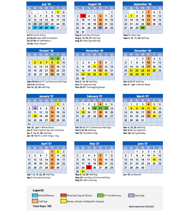 School Year Calendar
