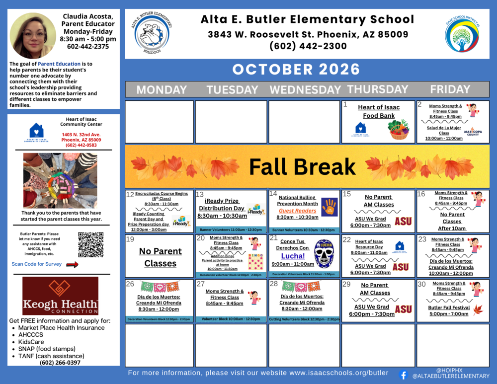 Review the Parent Educator October Calendar: Click link:https://canva.link/fw67rjoci0psvm1   Consulte el calendario de octubre de la Educadora de Padres: Haga clic en el enlace:https://canva.link/fw67rjoci0psvm1