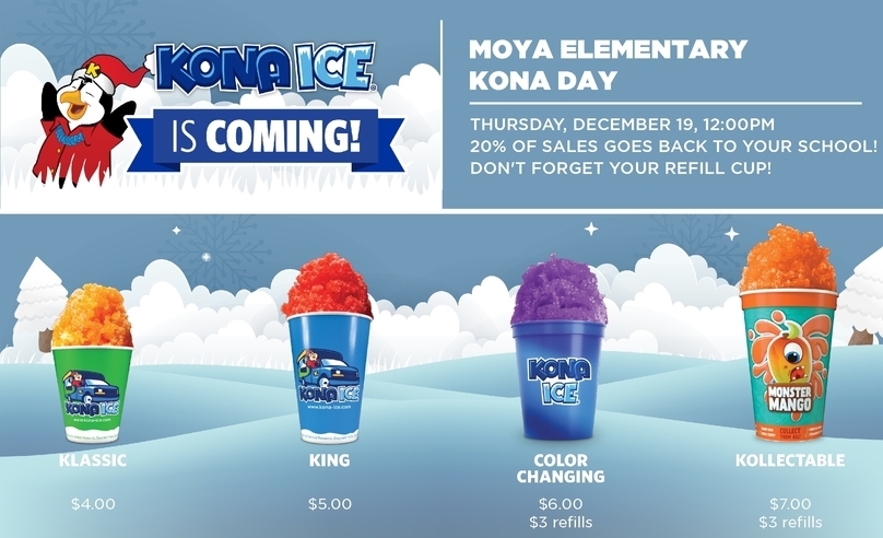 Moya elementary kona day. thursday december 19th at 2pm 20% of sales goes to your school! Don't forget to refill your cup!