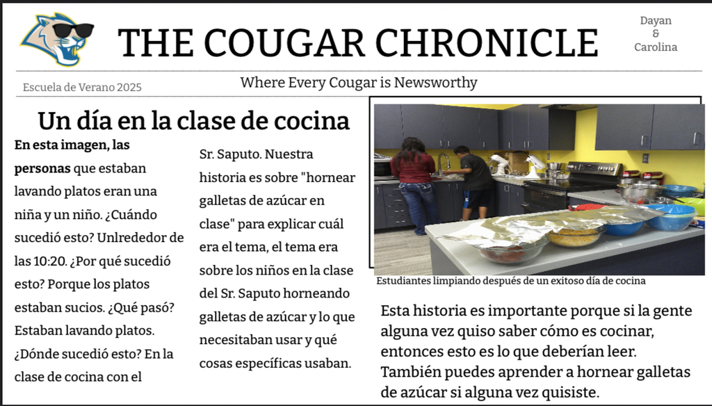 📣 Este verano en Isaac Middle School Nuestros estudiantes crearon The Cougar Chronicle 📰, un proyecto de periodismo donde plasmaron su aprendizaje y creatividad en clases como arte, cocina, matemáticas y más. ¡Pronto les compartiremos cada parte! 🐾💛