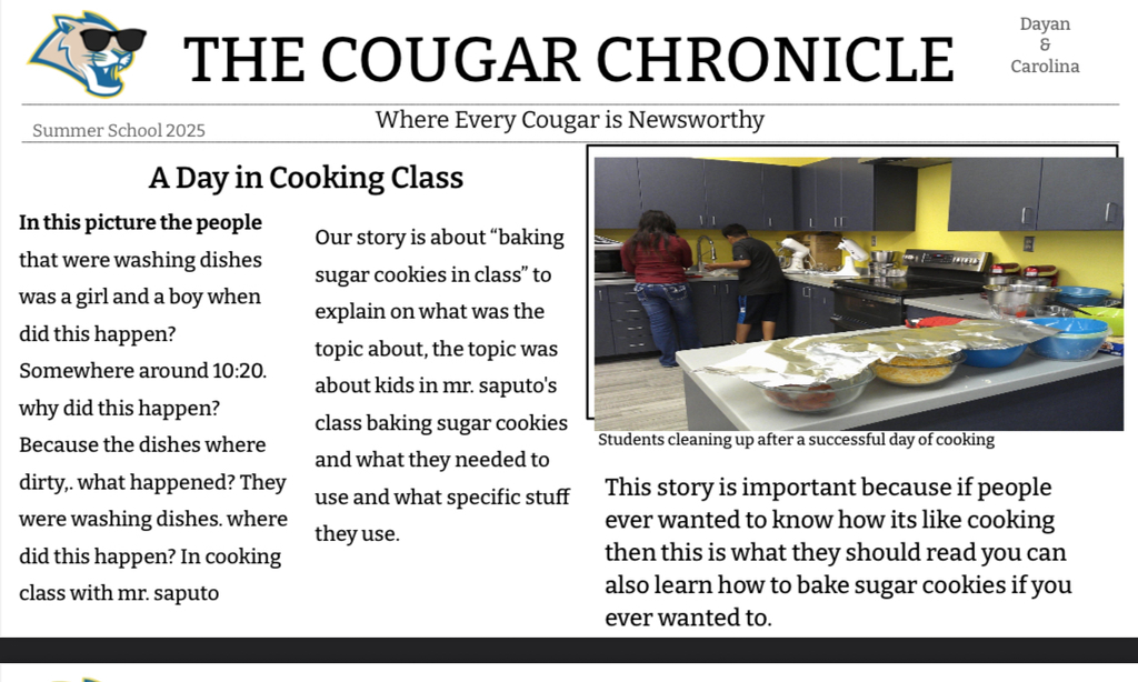 📣 Este verano en Isaac Middle School Nuestros estudiantes crearon The Cougar Chronicle 📰, un proyecto de periodismo donde plasmaron su aprendizaje y creatividad en clases como arte, cocina, matemáticas y más. ¡Pronto les compartiremos cada parte! 🐾💛