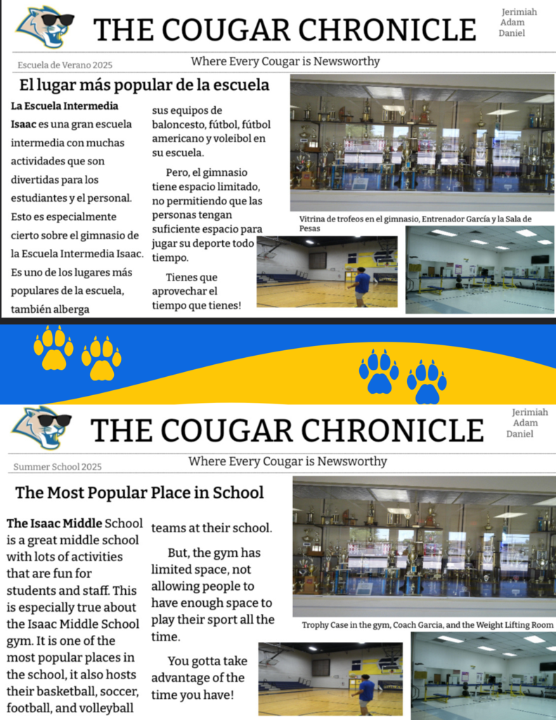 It is a journalism report that shows the intermediate place of the school, the Gym, where the trophies are displayed and the teams are formed.
