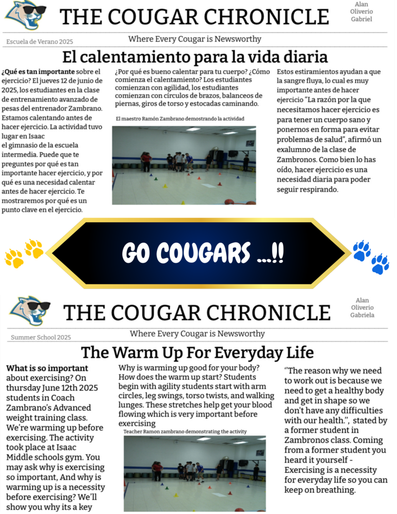 🏃♂️ Warming Up Matters! 🔥 During our Summer School program, students joined Coach Zambrano in learning the importance of warming up before exercising. Through fun and engaging activities in the gym, they discovered that a proper warm-up helps prevent injuries, boost performance, and get both the body and mind ready to move with energy. This special report highlights how our Cougars are growing not just as strong students, but as healthy and mindful individuals! 💪🐾 Don’t miss it! 📹✨