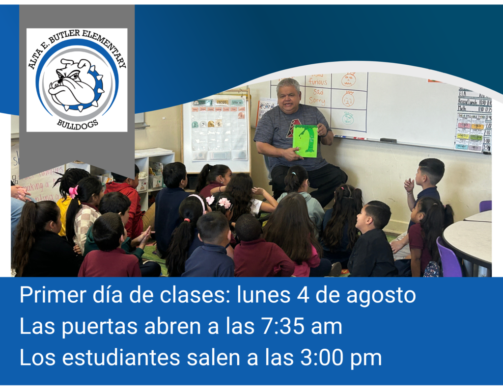 The first day of school will be Monday, August 5th, the gates open at 7:35 am. El primer día de clases será el lunes 5 de agosto y las puertas se abrirán a las 7:35 am.