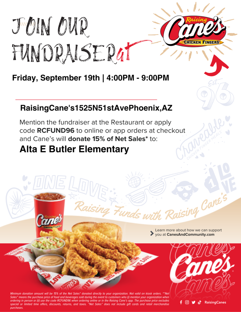 Support Butler School at Cane’s!   ¡Apoya a la Escuela Butler en Cane’s!