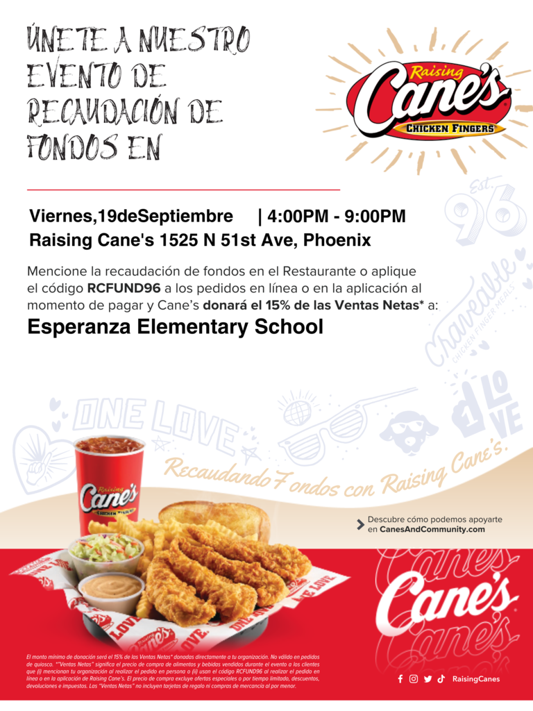 🎉 Let’s Support Butler Elementary! 🎉  Join us tonight at Raising Cane’s (51st Ave & McDowell) and help raise funds for our school community. 🍗💙  Just mention Butler Elementary at checkout or use the online code so the proceeds benefit the school directly.  Thank you for supporting our district schools! 🙌