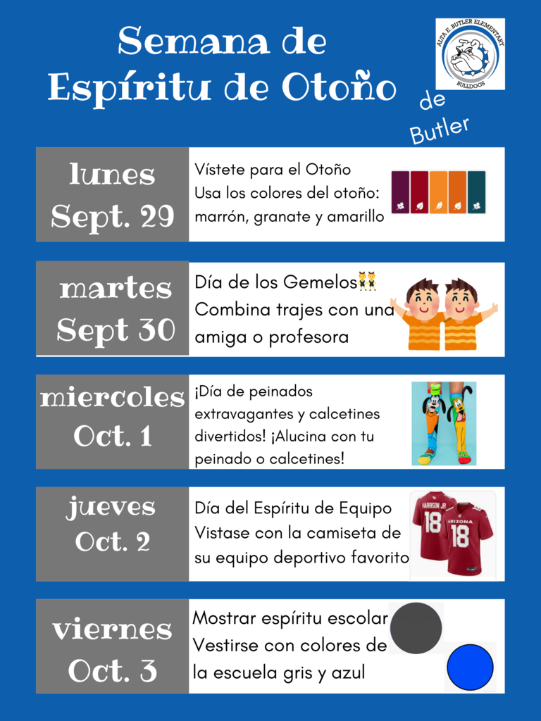Unase con nosotros para la Semana de Espíritu de Butler de Otoño, empieza el lunes, 29 de septiembre.