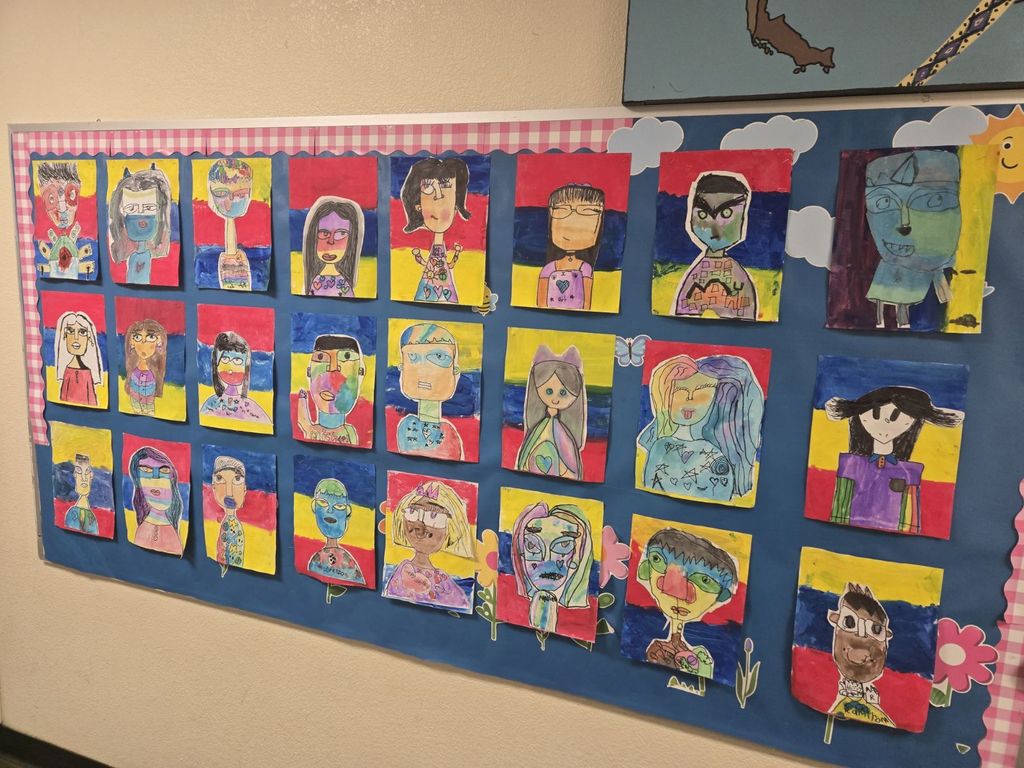 Self portrait art created by K-5 Students at Pueblo Del Sol