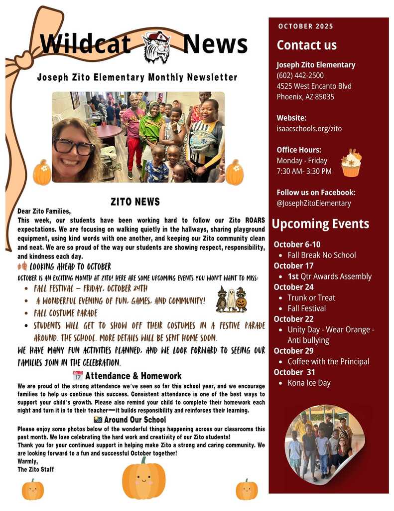 October newsletter with dates and important information. 