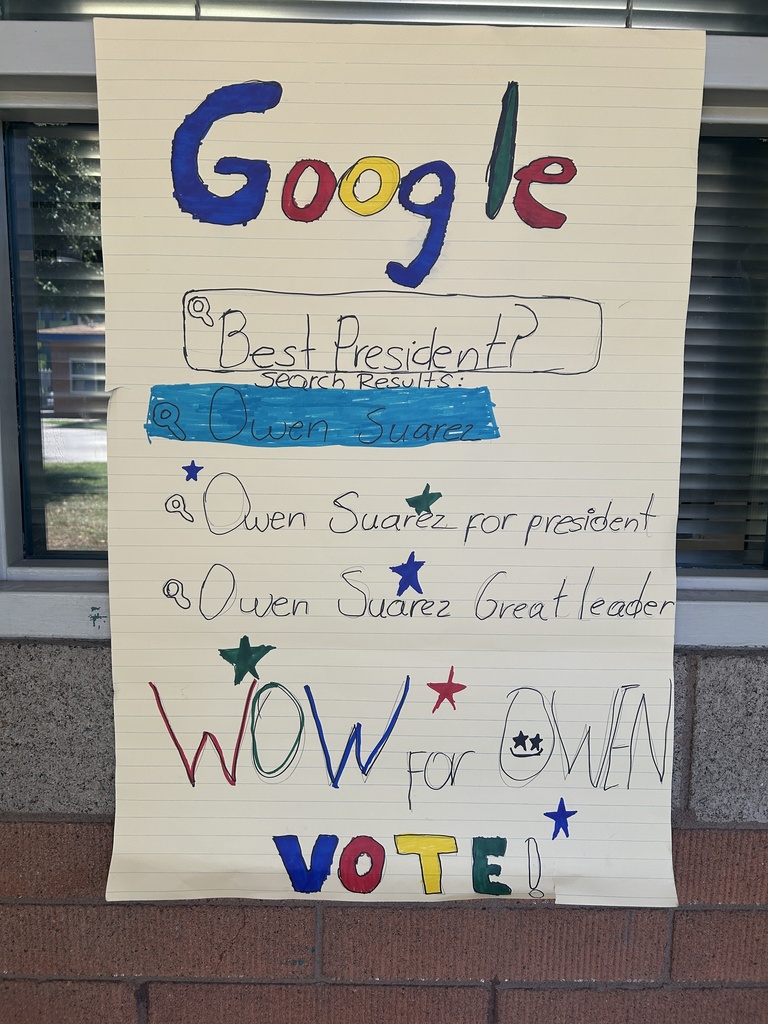 A student council campaign poster for Owen Suarez designed to look like a Google search result.
