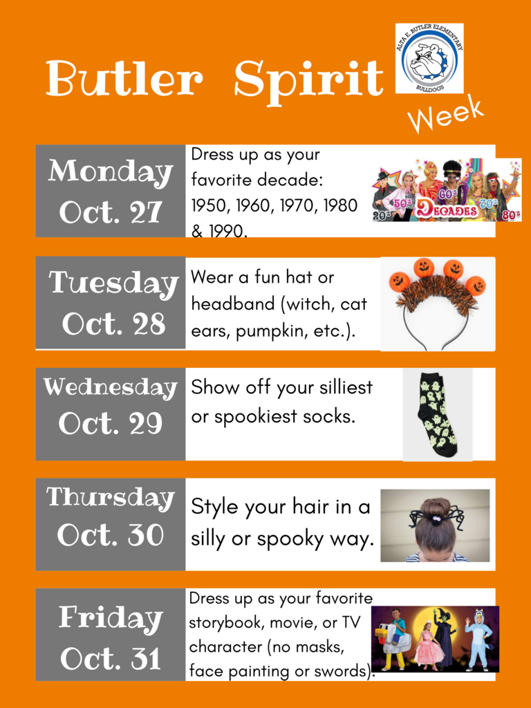 Join us for the Butler  Spirit Week, starting on Monday, October 27th.