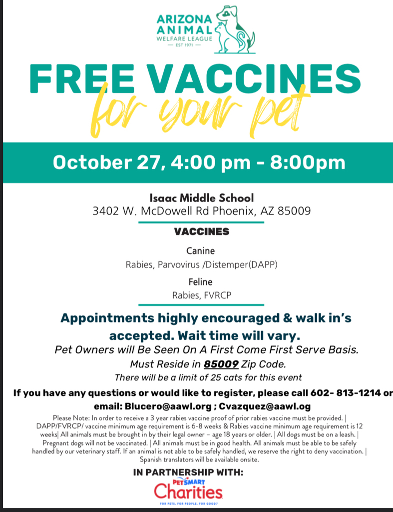 🐾 Reminder: Tomorrow is Pet Vaccine Day at Isaac Middle School with the pet clinic! Bring your furry friends to keep them healthy and happy. 🐶🐱