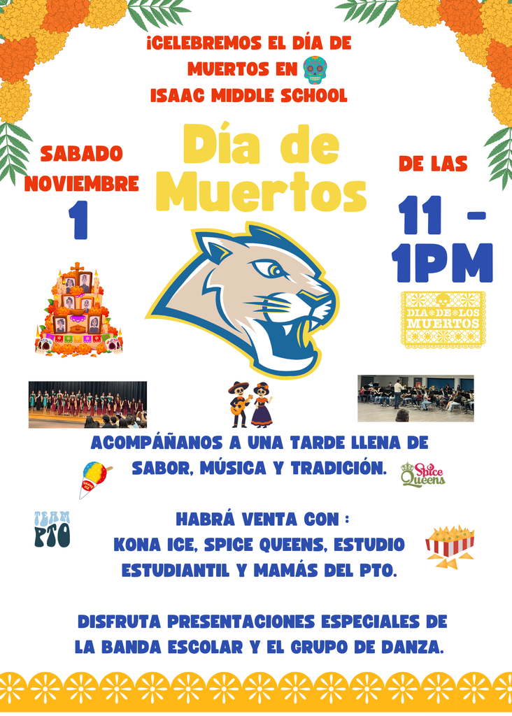 Join us for an afternoon filled with flavor, music, and tradition. There will be sales with: KONA Ice, Spice Queens, Student Studio, and PTO moms. Enjoy special performances by the School Band and Dance Group