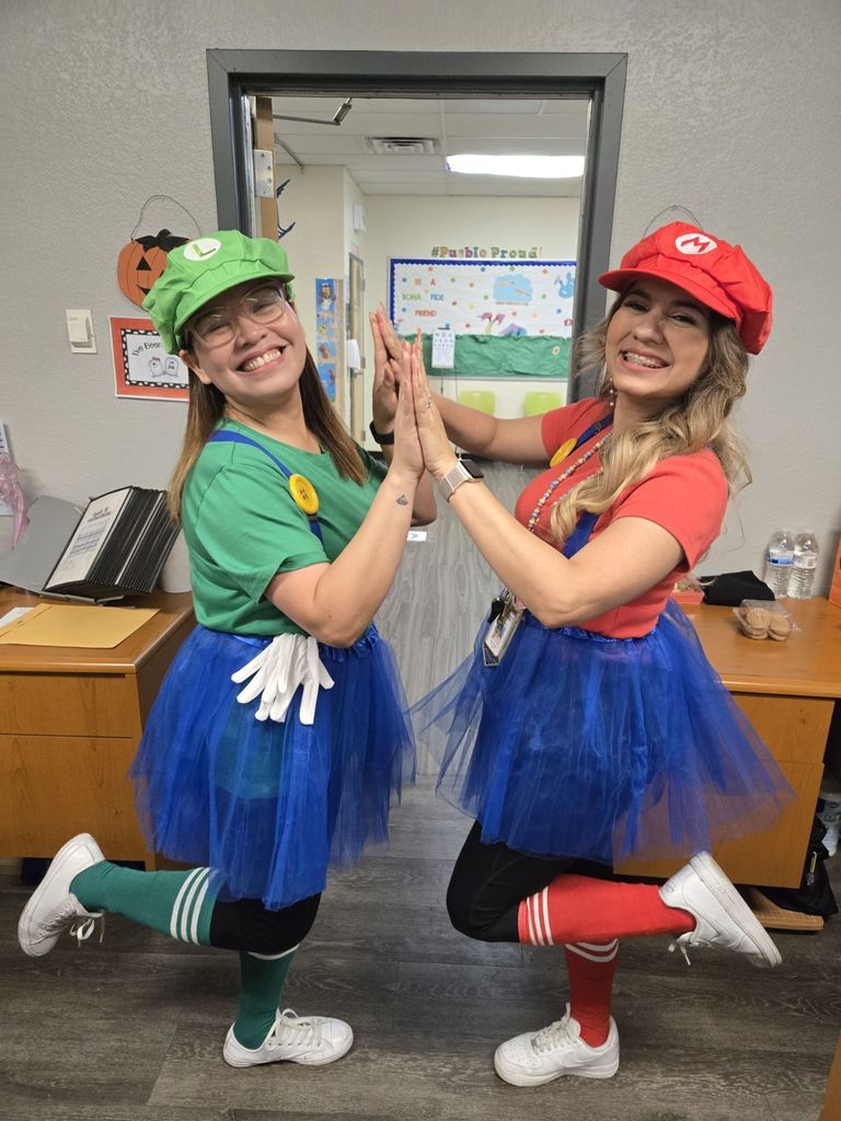 Teachers dressed as Mario and Luigi