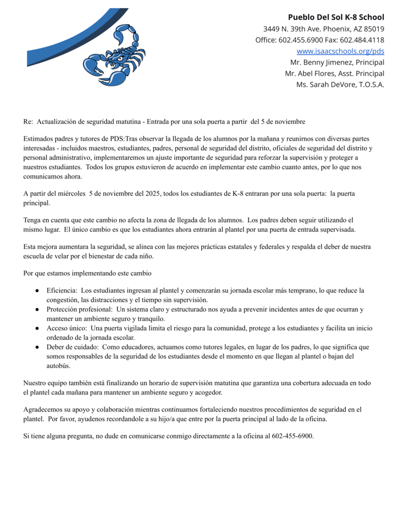 letter from the princpal