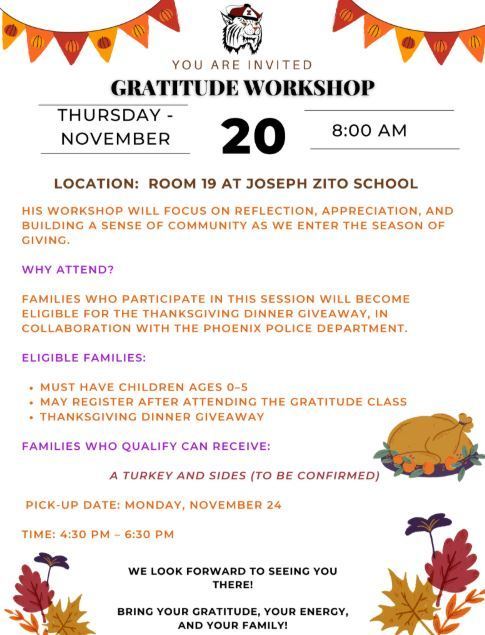 Thursday Gratitude Workshop November 20 8:00am 