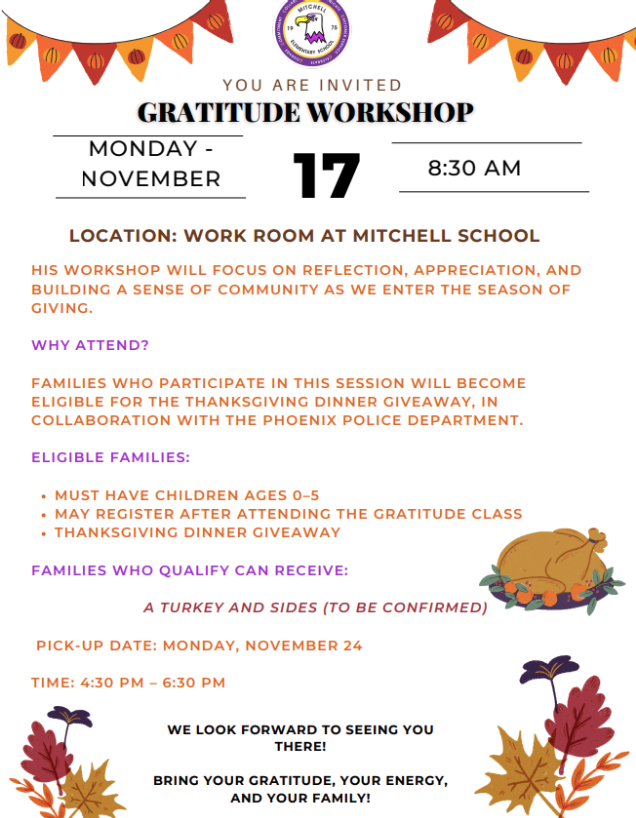 Gratitude workshop Monday November 17th at 8:30 am