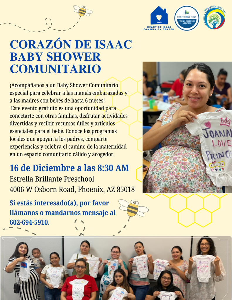🌟🤰 Celebrating Motherhood with HOI! 🤱🌟  La Casita Azul HOI is looking for pregnant moms or moms with babies up to 6 months old for a special baby shower. It’s a wonderful opportunity to connect with other families, learn about local parent support programs, and celebrate motherhood.  📅 Date: December 16 📍 Location: Escuela Estrellas Brillantes ⏰ Time: starting at 8:30 AM  If you’re interested, call 602-694-5910 to reserve your spot. Don’t miss this joyful and memorable event!